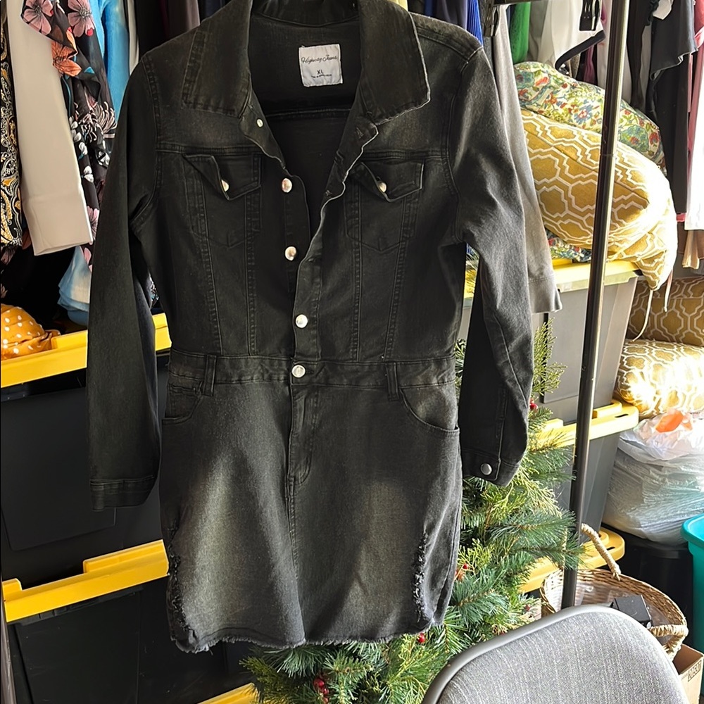 Black Denim Button-Up Dress